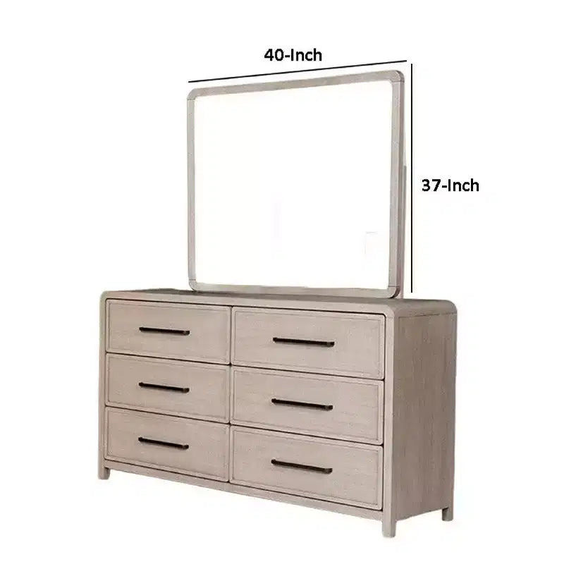 Specchiera da Comò, Bordi Arrotondati, Legno Massello Rovere Beige Naturale 37x40