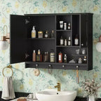 Mobiletto a specchio da parete da 36 pollici, armadietto da bagno con anta a specchio e ripiano regolabile per bagno, nero
