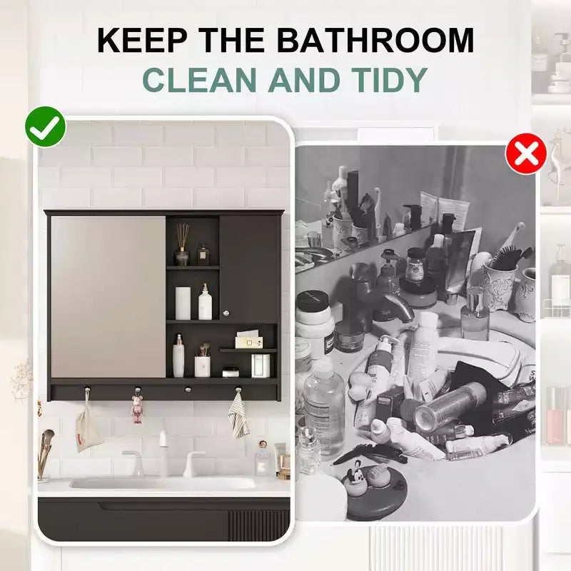 Mobiletto a specchio da parete da 36 pollici, armadietto da bagno con anta a specchio e ripiano regolabile per bagno, nero