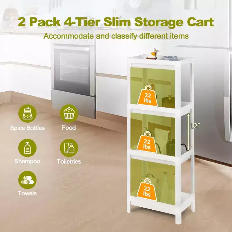 Carrello portaoggetti sottile a 4 ripiani, staccabile, per cucina