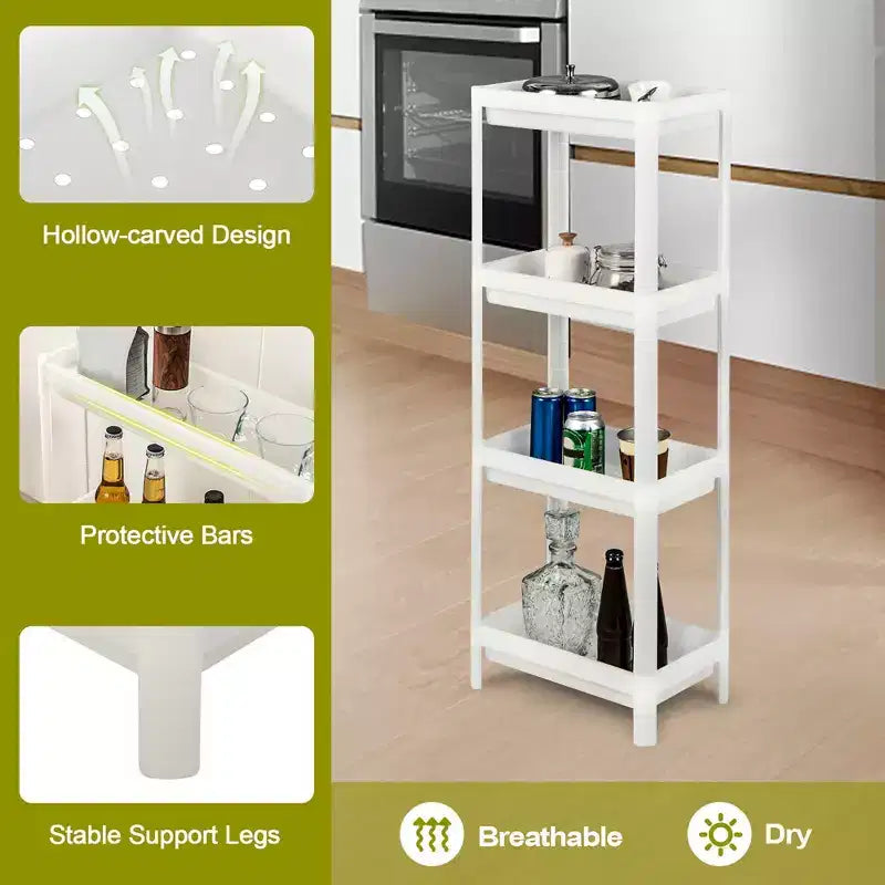 Carrello portaoggetti sottile a 4 ripiani, staccabile, per cucina