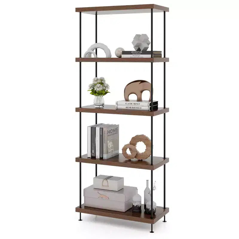 Costway 5-Tier Multipurpose Display Rack Freestanding Bookshelf w/ Metal Frame Walnut