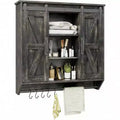 Farmhouse Cabinet 2 Sliding Barn Doors 3 Tier Rustic Wood Wall Storage Cabinet Adjustable Shelf Towel Bar Wall Mounted Bathroom