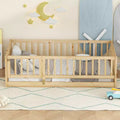 Zeus & Ruta Wood Floor Bed with Safety Fence & Door, Slat Support for Kids