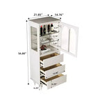 Dispensa da 56.88 pollici in altezza bianca con ante in vetro ad arco e 3 cassetti, mobile contenitore da cucina indipendente per sala da pranzo e soggiorno