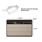 Cassettiera moderna a 3 cassetti da 120 cm con ripiano aperto per camera da letto, soggiorno, mobile console multimediale bicolore crema e legno scuro