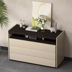 Cassettiera moderna a 3 cassetti da 120 cm con ripiano aperto per camera da letto, soggiorno, mobile console multimediale bicolore crema e legno scuro