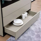 Cassettiera moderna a 3 cassetti da 120 cm con ripiano aperto per camera da letto, soggiorno, mobile console multimediale bicolore crema e legno scuro