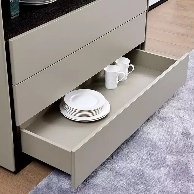 Cassettiera moderna a 3 cassetti da 120 cm con ripiano aperto per camera da letto, soggiorno, mobile console multimediale bicolore crema e legno scuro