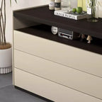 Cassettiera moderna a 3 cassetti da 120 cm con ripiano aperto per camera da letto, soggiorno, mobile console multimediale bicolore crema e legno scuro