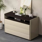 Cassettiera moderna a 3 cassetti da 120 cm con ripiano aperto per camera da letto, soggiorno, mobile console multimediale bicolore crema e legno scuro