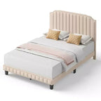 Costway Twin/Full/Queen Upholstered Bed Frame with linen fabric vertical lines Rivets headboard