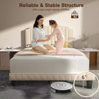 Struttura letto imbottita singola/matrimoniale/queen-size con testiera in tessuto di lino, linee verticali e rivetti