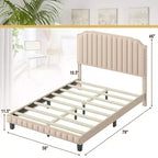 Struttura letto imbottita singola/matrimoniale/queen-size con testiera in tessuto di lino, linee verticali e rivetti