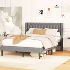 Struttura Letto Queen Size in Velluto Olandese / Lino Imbottita con Testiera ad Ali