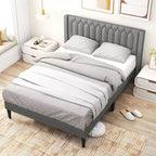 Struttura Letto Queen Size in Velluto Olandese / Lino Imbottita con Testiera ad Ali