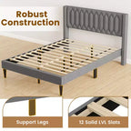 Struttura Letto Queen Size in Velluto Olandese / Lino Imbottita con Testiera ad Ali