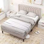 Struttura Letto Queen Size in Velluto Olandese / Lino Imbottita con Testiera ad Ali