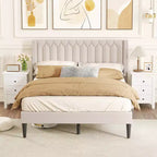Struttura Letto Queen Size in Velluto Olandese / Lino Imbottita con Testiera ad Ali