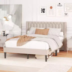 Struttura Letto Queen Size in Velluto Olandese / Lino Imbottita con Testiera ad Ali