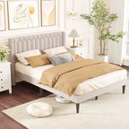 Struttura Letto Queen Size in Velluto Olandese / Lino Imbottita con Testiera ad Ali