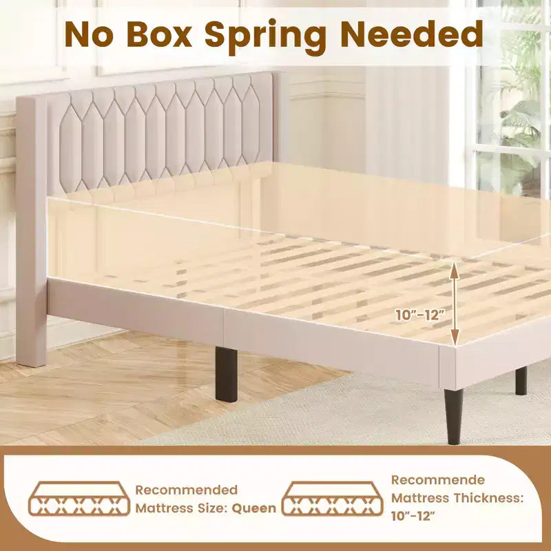 Struttura Letto Queen Size in Velluto Olandese / Lino Imbottita con Testiera ad Ali