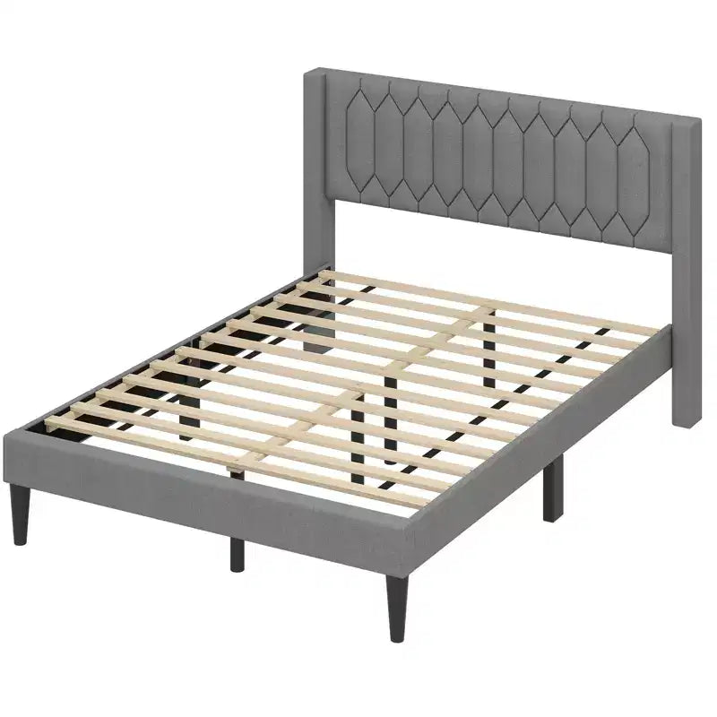 Struttura Letto Queen Size in Velluto Olandese / Lino Imbottita con Testiera ad Ali