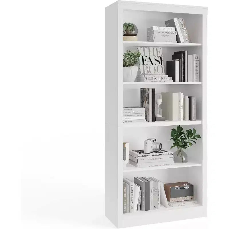 Libreria alta 180 cm, scaffale in legno a 5 ripiani, contenitore aperto, libreria moderna bianca, scaffali espositivi da terra per soggiorno