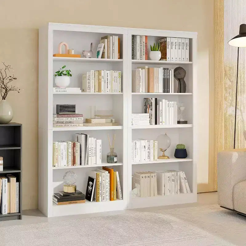 Libreria alta 180 cm, scaffale in legno a 5 ripiani, contenitore aperto, libreria moderna bianca, scaffali espositivi da terra per soggiorno