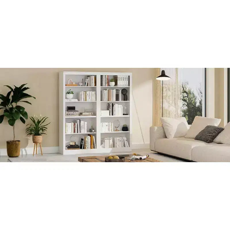 Libreria alta 180 cm, scaffale in legno a 5 ripiani, contenitore aperto, libreria moderna bianca, scaffali espositivi da terra per soggiorno