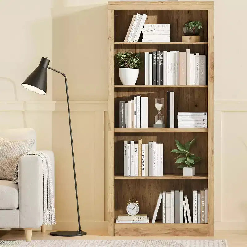 Libreria alta 180 cm, scaffale in legno a 5 ripiani, contenitore aperto, libreria moderna bianca, scaffali espositivi da terra per soggiorno