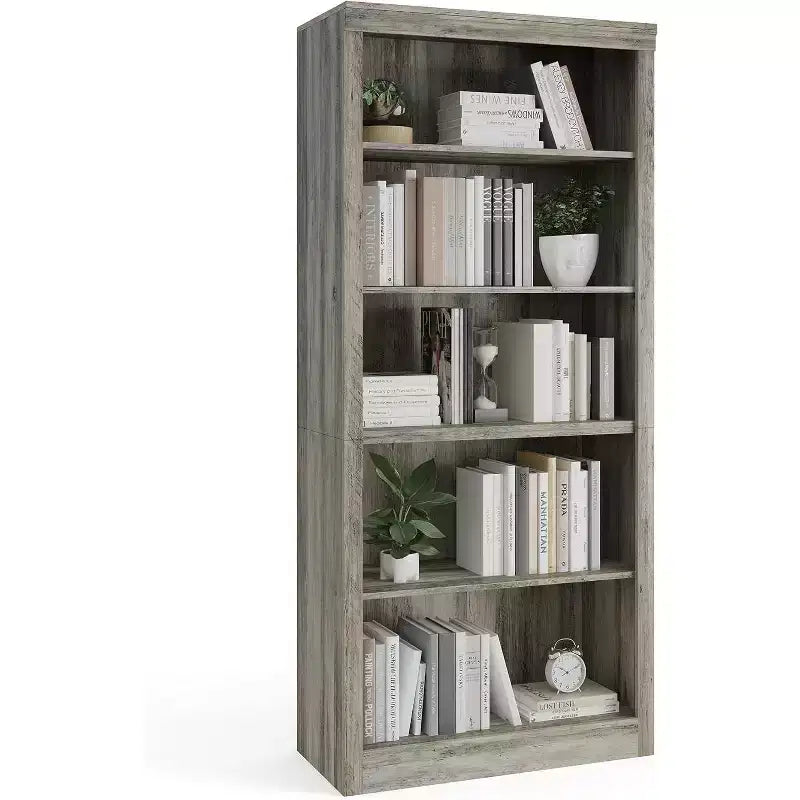 Libreria alta 180 cm, scaffale in legno a 5 ripiani, contenitore aperto, libreria moderna bianca, scaffali espositivi da terra per soggiorno