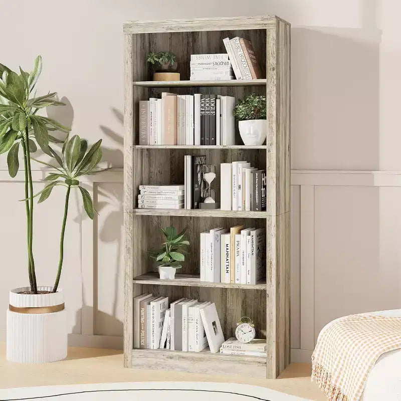 Libreria alta 180 cm, scaffale in legno a 5 ripiani, contenitore aperto, libreria moderna bianca, scaffali espositivi da terra per soggiorno