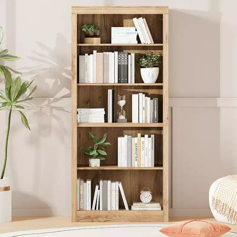 71 in Tall Bookcase,Wooden Bookshelf with 5 Tiers,Open Storage, Modern Book Shelf in White,Floor Standing Display Shelves for Living Room