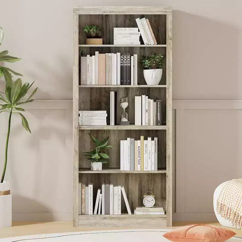 Libreria alta 180 cm, scaffale in legno a 5 ripiani, contenitore aperto, libreria moderna bianca, scaffali espositivi da terra per soggiorno