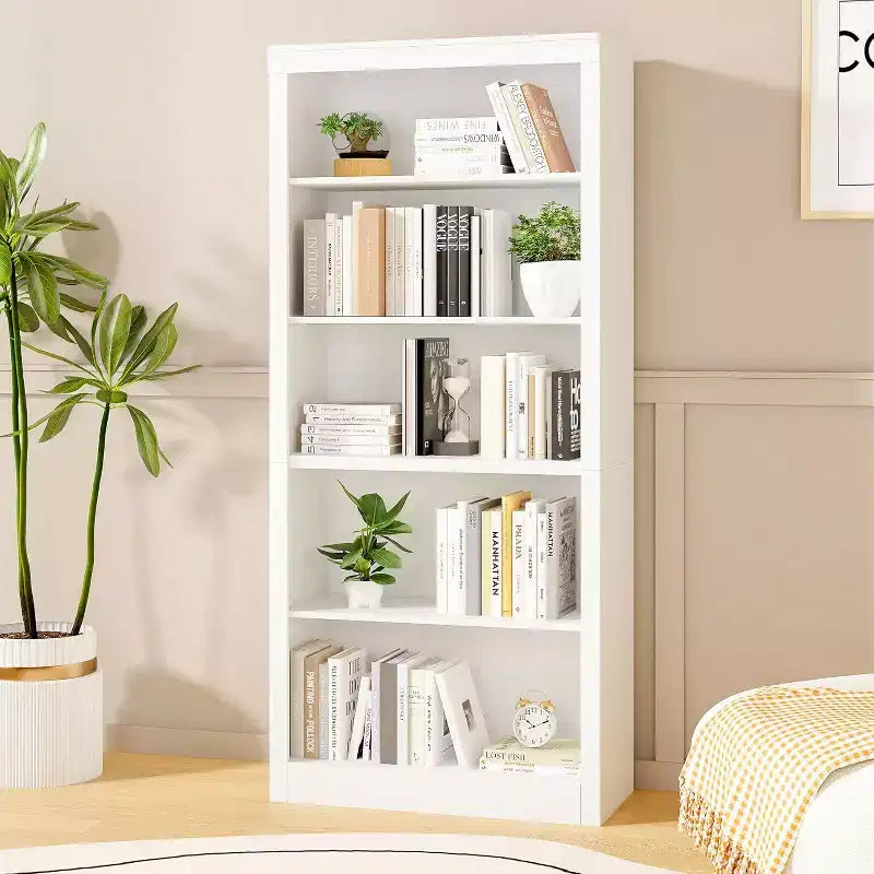 Libreria alta 180 cm, scaffale in legno a 5 ripiani, contenitore aperto, libreria moderna bianca, scaffali espositivi da terra per soggiorno