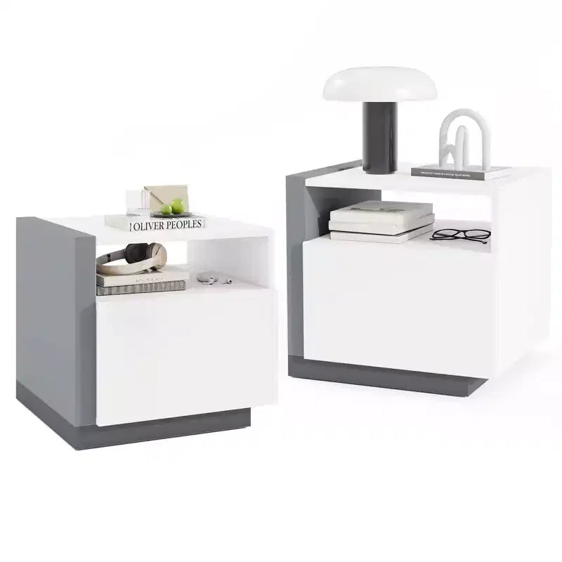 Costway Nightstands Set of 2 Modern Minimalist Bed Side Table w/ Open Compartment