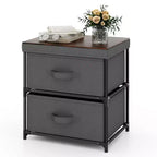 Costway 2 Drawer Dresser Fabric Storage Organizer Nightstand Bedside Sofa Table Grey & Rustic Brown