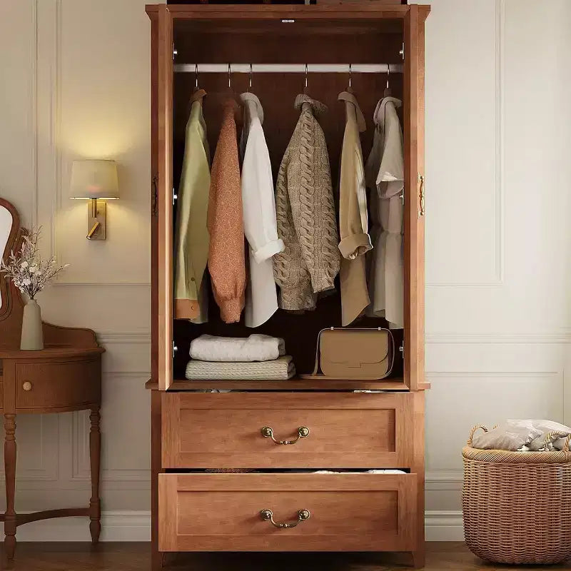 Mobile contenitore alto a V da 71 pollici con 2 ante e cassetti, armadio rustico in legno grande stile farmhouse, marrone rustico
