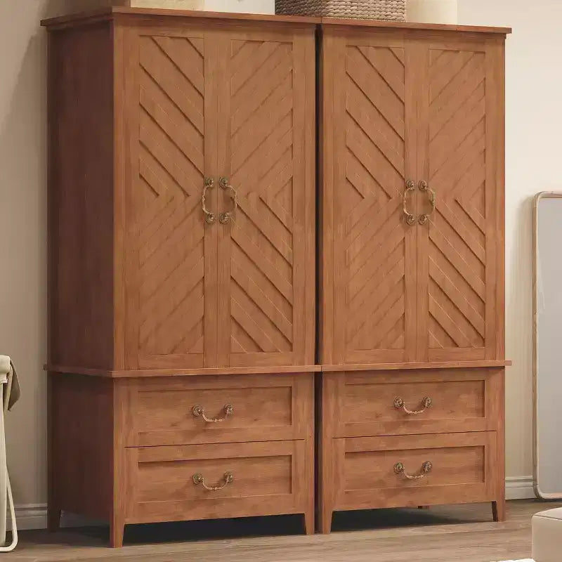 Mobile contenitore alto a V da 71 pollici con 2 ante e cassetti, armadio rustico in legno grande stile farmhouse, marrone rustico