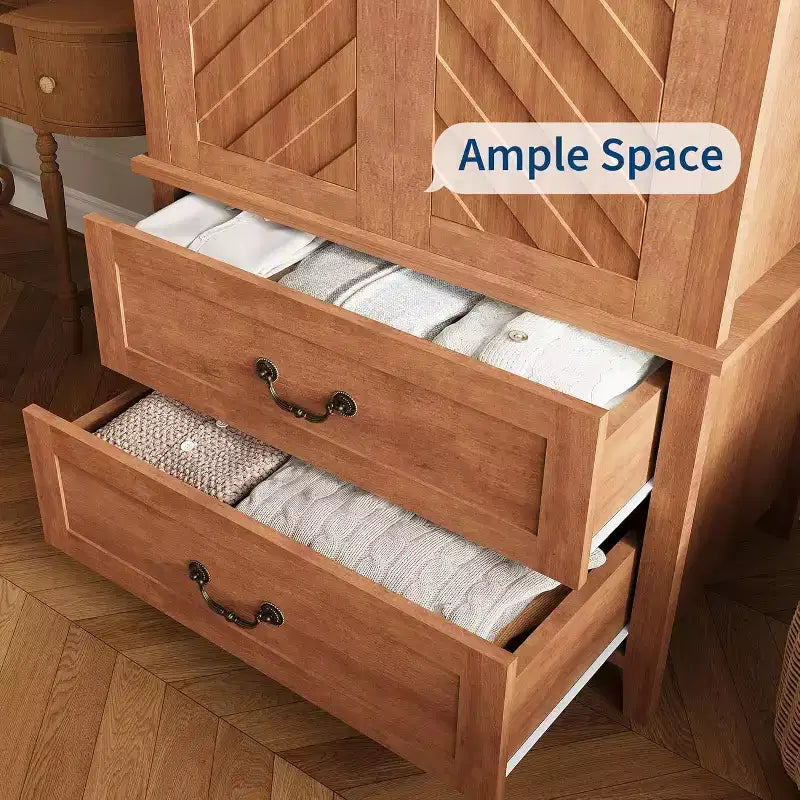 Mobile contenitore alto a V da 71 pollici con 2 ante e cassetti, armadio rustico in legno grande stile farmhouse, marrone rustico