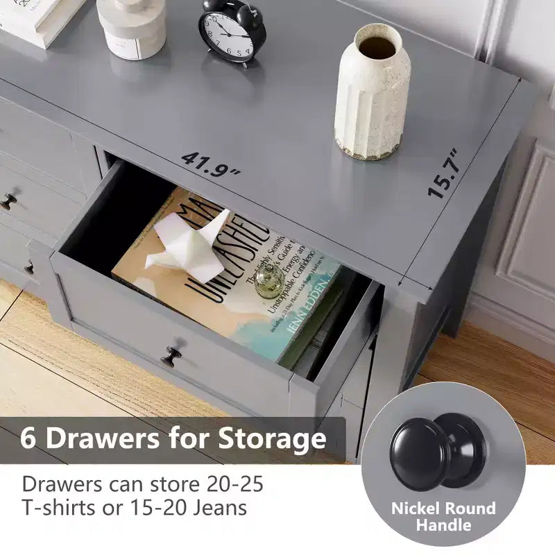 Comò a 6 cassetti per camera da letto, Comò grande con cassetti profondi e maniglie in metallo, Cassettiera moderna in legno per ingresso, corridoio
