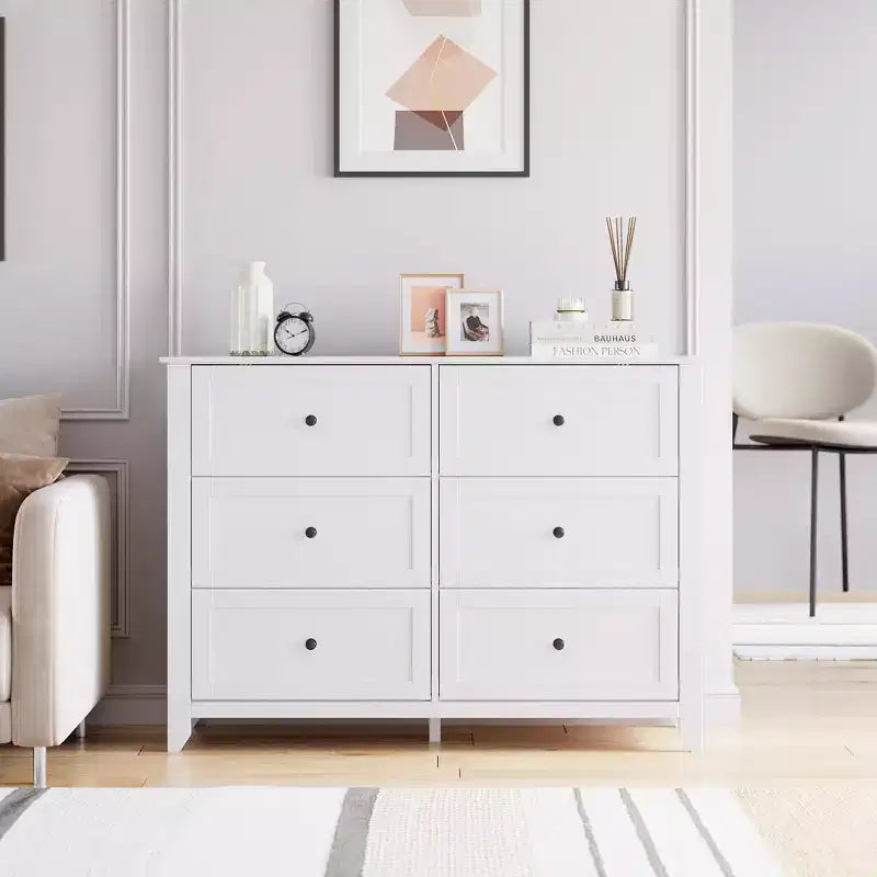 Comò a 6 cassetti per camera da letto, Comò grande con cassetti profondi e maniglie in metallo, Cassettiera moderna in legno per ingresso, corridoio