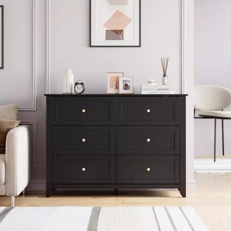 Comò a 6 cassetti per camera da letto, Comò grande con cassetti profondi e maniglie in metallo, Cassettiera moderna in legno per ingresso, corridoio