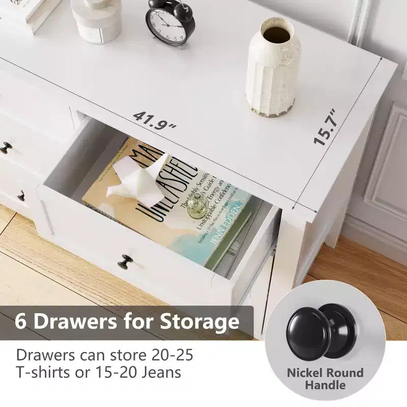 Comò a 6 cassetti per camera da letto, Comò grande con cassetti profondi e maniglie in metallo, Cassettiera moderna in legno per ingresso, corridoio