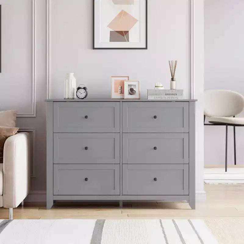 Comò a 6 cassetti per camera da letto, Comò grande con cassetti profondi e maniglie in metallo, Cassettiera moderna in legno per ingresso, corridoio