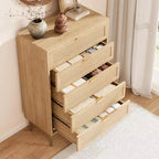 Cassettiera a 5 cassetti in rattan, comò alto 111 cm stile rustico con gambe in metallo per camera da letto e soggiorno