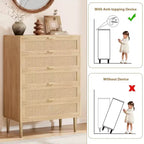 Cassettiera a 5 cassetti in rattan, comò alto 111 cm stile rustico con gambe in metallo per camera da letto e soggiorno