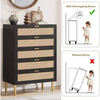 Cassettiera a 5 cassetti in rattan, comò alto 111 cm stile rustico con gambe in metallo per camera da letto e soggiorno
