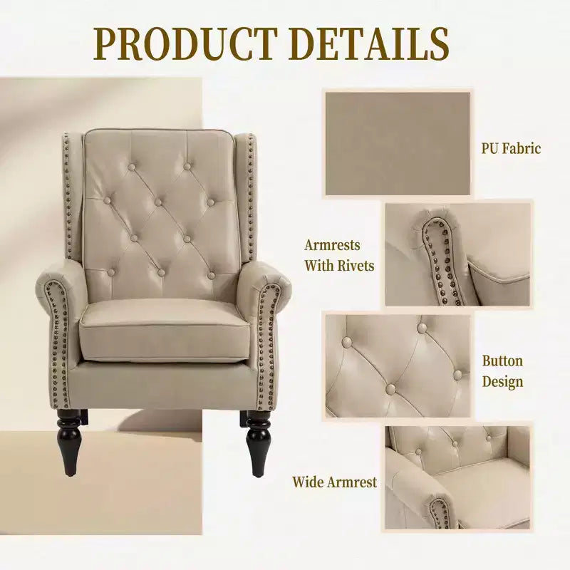 Poltrona con struttura in legno, Gambe robuste in legno, Soggiorno Camera da letto, PU nero